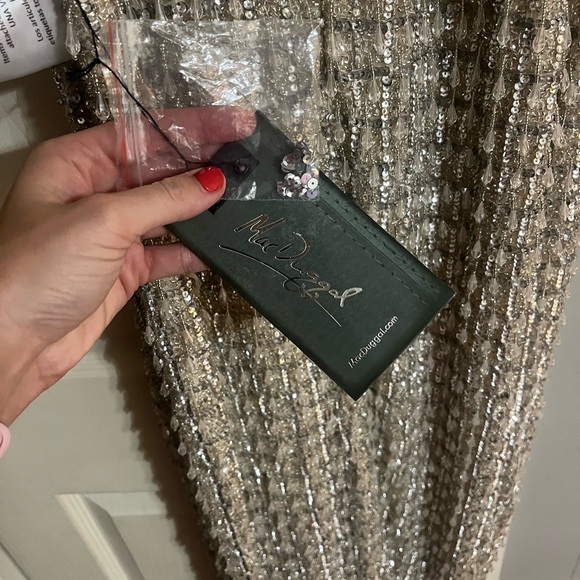 Mac Duggal beaded fringe v neck mermaid dress. Style 5394. Size 14. - Picture 4 of 6